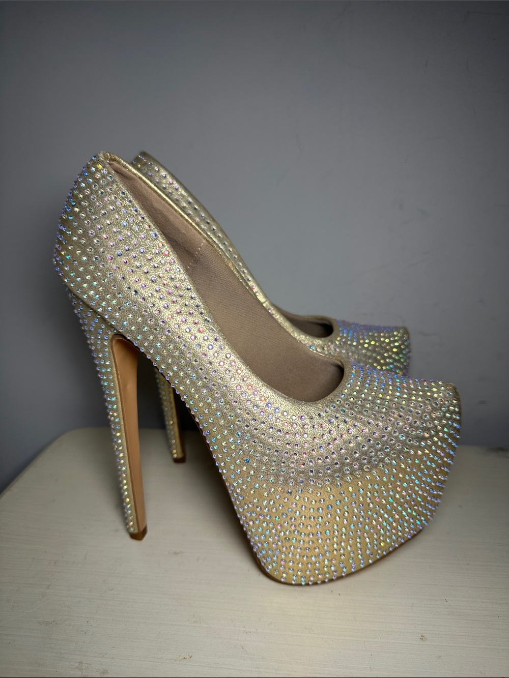 Delicacy high-25 Gold Rhinestone Dancer Platform High Heels